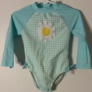 Little Me Aqua Checkered Rashguard with Daisy